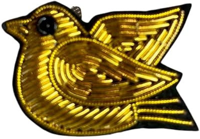 Broche Brodée à la Main Oiseau, 3,2 x 2,2 cm, Fil de Cannetille