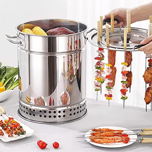 Vertikaler Holzkohlegrill zum Aufhängen, mit Edelstahl-Mesh-Fass und rollendem Grillkorb, große Größe