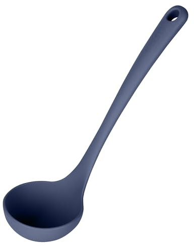 U-Taste 27cm Small Silicone Soup Ladle: 315℃ Heat Resistant Non-Stick 2.4oz Kitchen Deep Serving Spoon, Soft Cooking Utensil with Non-Slip Solid Handle for Mixing Sauce Stew Gravy (Midnght Blue)
