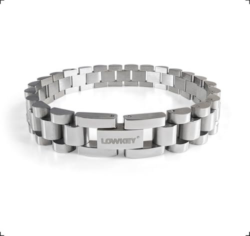 Lowkey Herren Panzerkette │ 21cm Armband Herren Damen aus rostfreiem Edelstahl (Enger Fit) │ Kette Silber Schwarz aus Stahl Kettenarmband mit Gravur │ Wasserfest Armband Damen Herren