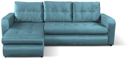 NAWSTOL - Ecksofa Orlando mit Schlaffunktion und 2 Bettkästen – Schlafsofa mit Stauraum, L-Form, Moderne Couch für Wohnzimmer, viele Farben wählbar (Hellblau)