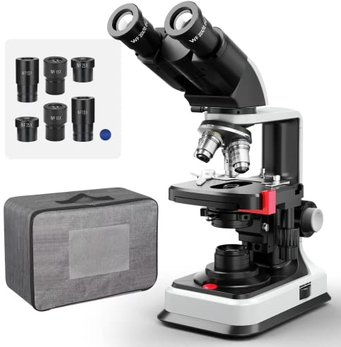 [Duale Stromversorgung] Vabiooth Lab Compound Binokular-Mikroskop 40-2500-fache Vergrößerung, zweilagige mechanische Bühne, 20 mm Ultraweitfeld-10-fach-, 16-facher und 25-facher Okulare, Dual-Netzteil
