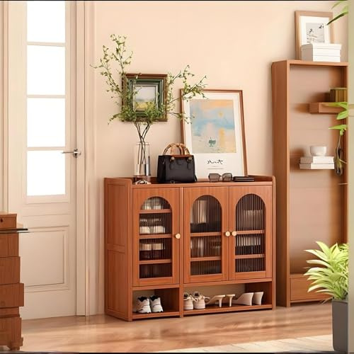 AVSMGP Meuble de rangement à chaussures moderne en bambou avec portes et poignées, grande capacité, gain de place, pour salle de bain/chambre/salle de classe/salle à manger/entrée/garage/couloir, 82 x