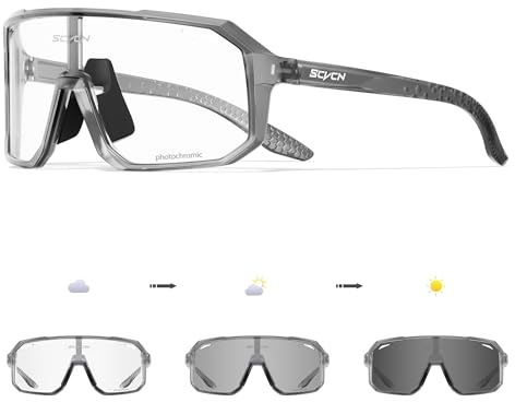 SCVCN Selbsttönend Fahrradbrille für Herren Damen Photochromatische Sportsonnenbrille Klar Radsport Radfahren MTB Radbrille Laufen Volleyball Tennis Softball Bergsteigen Golf Wandern 512