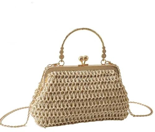 AAIXXIZAO Bolsa De Paja Bolso De Mano Tejido Cadena Bolso De Mano Femenino Cena Simple Hecho A Mano Casual Elegante Bolso De Noche Portátil