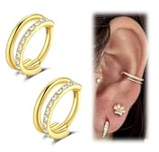 WillTen 2Pcs Conch Piercing Silber Gold Conch Piercing Ring, 16G 8mm 10mm Knorpel Ohrringe Hoop Helix Double Nose Ring, Edelstahl Scharnier Segment Rook Daith Tragus Nostril Piercing Septum Clicker