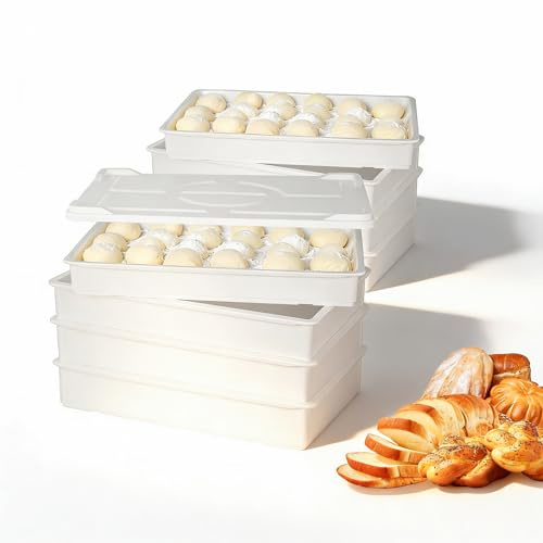 HAKKA FOOD PROCESSING 8 Pack Pizza Dough Proofing Box，22.8L Commercial Dough Fermentation Tray with Lid 60x40x9.5cm Stackable Bread Storage Box (8 Box and 1 Lid)