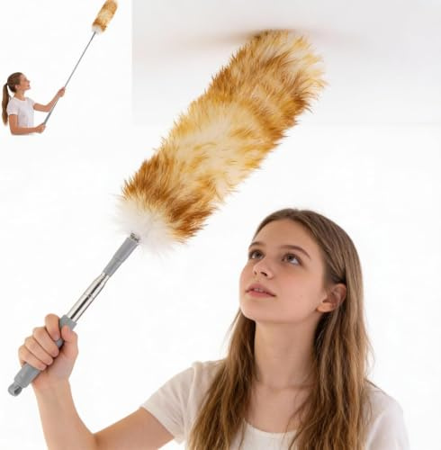 EcoWhisk 245 cm Lang Ausziehbarer Lammwoll Staubwedel, Waschbar Staubwedel | Soft Ultrafine Fiber Brush Heads, mit Biegbarem Kopf & Teleskopstange für Hohe Decken, Jalousien, Spinnweben, Ventilatoren