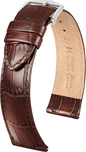 HIRSCH Uhren-Armband Louisianalook - Uhrband aus glänzendem Kalbsleder - Uhrenband mit Alligator-Prägung