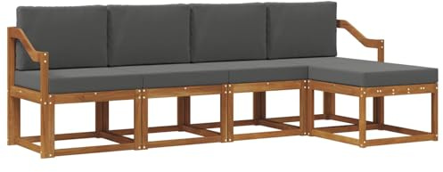 vidaXL Outdoor-Sofagarnitur mit Kissen 5 pcs Natur und Anthrazit, Moderner Garten-Sofa-Set, Robustes Lounge-Möbel für Terrasse und Patio, Akazie für den Garten