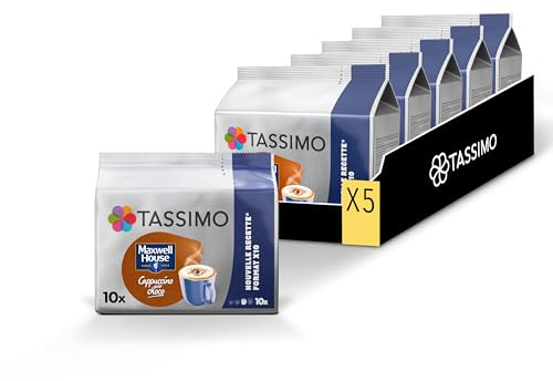 Tassimo, 50 Dosettes Cappuccino goût Choco Maxwell House, Généreux&Gourmand | Compatibles avec les machines TASSIMO, 50 Cappuccino goût choco, 5 packs de 10 dosettes