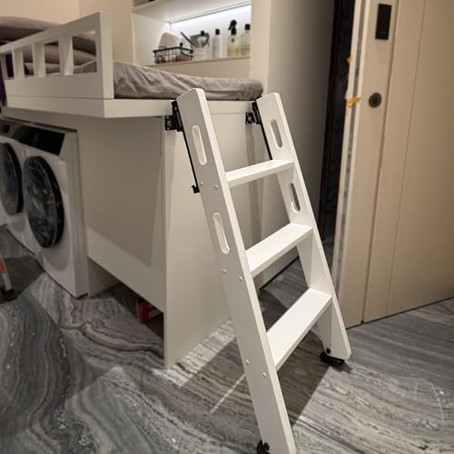 Scala per Soppalco Scala per Letto a Soppalco, Scale per Soppalco Bianche con Guida Scorrevole, Scala di Emergenza Salvaspazio, Scala di Accesso in Legno(6 Steps L-6.0ft/1.82m)