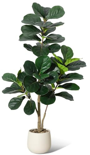 AffinityFurn Realistic Artificial Fiddle Leaf Fig Tree, 120cm Tall Faux Ficus Lyrata Large Fake Plant with 77 Lifelike Leaves, Indoor Decorative Floor Plant for Home, Office, or Living Room