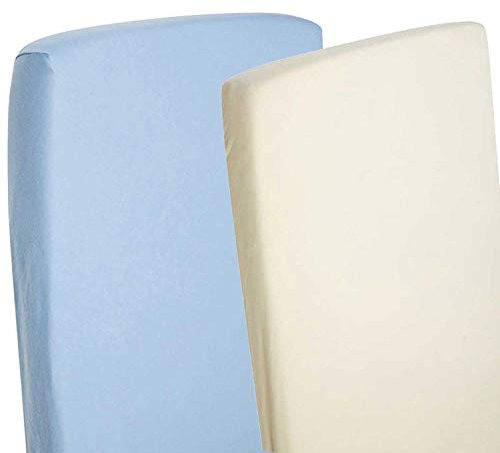 Dudu N Girlie Cotton Jersey Crib Bed Fitted Sheets, 40 cm x 90 cm, 2-Piece, Cream/Blue