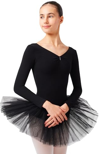 tanzmuster Ballett Tutu Mädchen - Romy - Gr. 92-170 - weiche Baumwolle - Glitzersteine - Ballettbody mit Tüllrock für Kinder