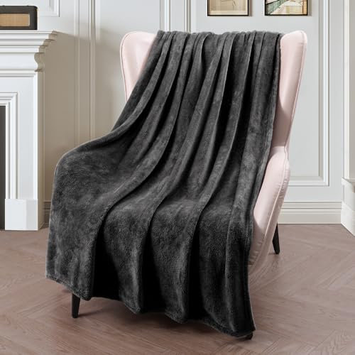Exclusivo Mezcla Extra Large Fleece Throw Blanket for Couch, Sofa, 300GSM Super Soft and Warm Blankets, Dark Grey Throw All Season Use, Cozy, Plush, Lightweight, 127x178 CM