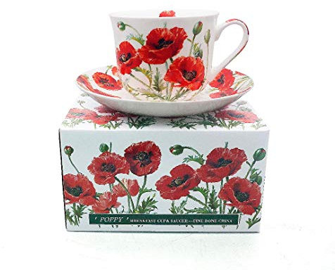 Bone China Breakfast Cup/Saucer Poppy Gift Boxed Postage Free UK
