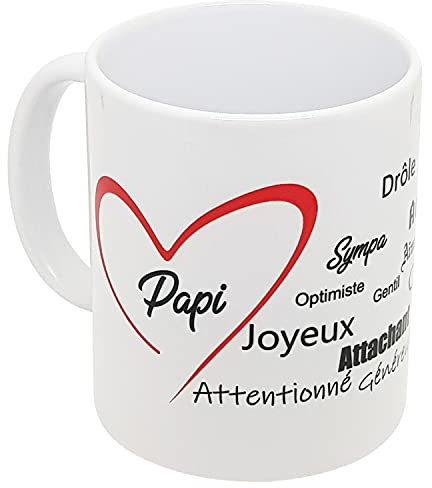 Kalféa Mug Amour papi je t'aime avec coeur et compliments tasse humour Qualité Idée Cadeau Originale Famille grand-père papy anniversaire noel fete réalisé en France