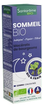 Santarome Bio - Sommeil Bio - Macérat de bourgeons - Complément Alimentaire Sommeil - Gémmothérapie - Aubépine, Figuier, Tilleul - Flacon 30 ml | France