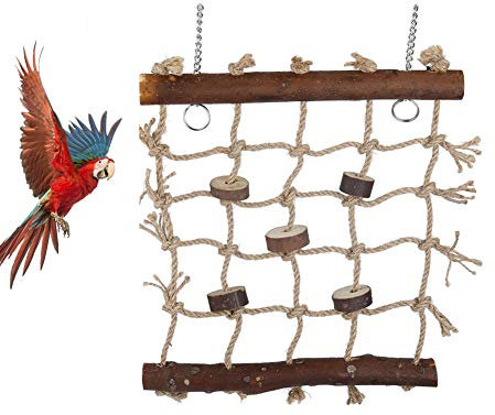 Vogelschaukeln Living Seil Kletterwand Holzleiter Schaukel Hängematte mit 2 Haken und gesponnenem Seil für Papageien hängen Spielzeugkäfig, 24 x 24 cm