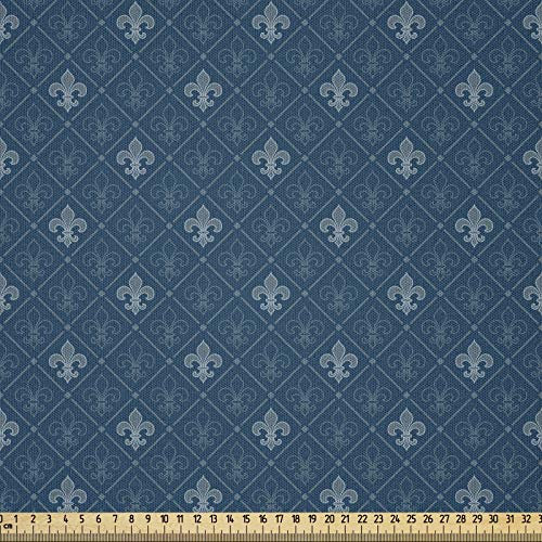 ABAKUHAUS Fleur De Lis Stoff als Meterware, Mittelalter Entwurf, Microfaser Stoff für Kunsthandwerke und Dekoration, 5M (230x500cm), Blau grau