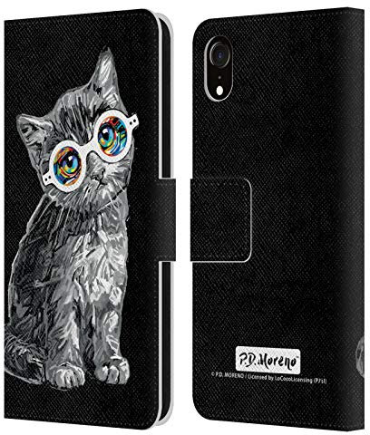 Head Case Designs Offizielle P.D. Moreno Kaetzchen 10 Schwarze Und Weisse Katzen Leder Brieftaschen Handyhülle Hülle Huelle kompatibel mit Apple iPhone XR