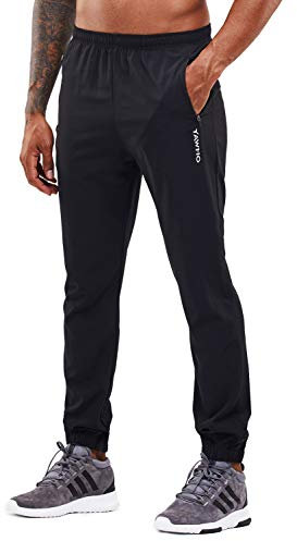 YAWHO Herren Jogginghose Trainingshose Sporthose Sweathose Fitnesshose Freizeithose Lang mit Reissverschluss Taschen und Kordelzug (Black (1601), XL)