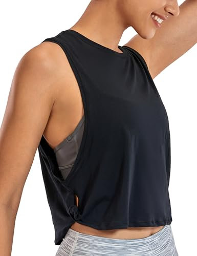 CRZ YOGA Damen Sport Tank Top Ärmelloses Leichte Fitness Crop Top Sommer Yoga Shirt Lässig Oberteile Sporttop Schwarz 36