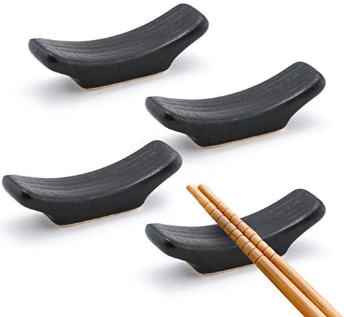 Happy Sales, Set of 4 Porcelain Knife Rests Chopstick Rest set (Black)