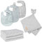 roba Geschenkset Baby Essentials 'Lil Planet' - Lätzchen Set, Schmusetuch, Textilwindeln - Geschenk zur Geburt - Bio-Baumwolle GOTS - Grau