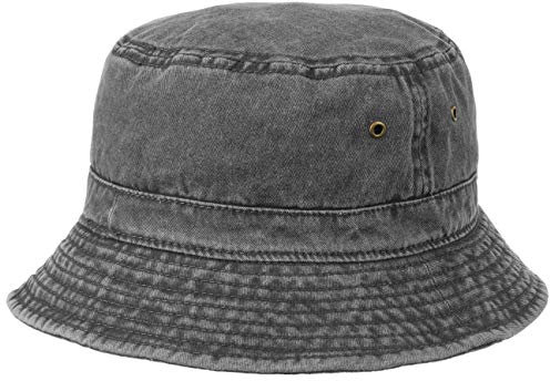 Lipodo Washed Bucket Fischerhut Damen/Herren - 100% Baumwolle - Packable - Handwäsche bis 30 Grad - Farbvielfalt - Übergrößen - Frühjahr/Sommer schwarz S (55-56 cm)