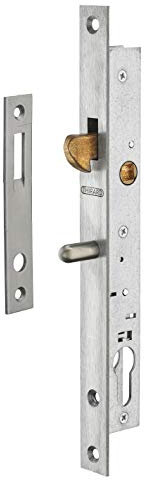 THIRARD - Boîtier de Serrure Encastrable à Crochet à Cylindre - Pour Porte Coulissante - Axe 16 mm - Bouts Carrés - Zingué - Coffre Acier - Têtière Inox - Pêne Crochet Bronze - Gris