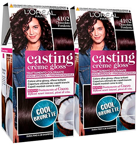 2x L'Oréal Paris Tinta Capelli Casting Creme Gloss, senza Ammoniaca per una Fragranza Piacevole, 4102 Cool Brunette Cioccolato Fondente - 2 tinte