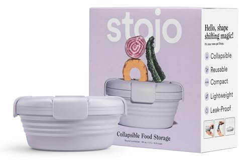 STOJO Faltbare Schüssel – Flieder, 1020 ml – wiederverwendbare Silikonschüssel für heiße und kalte Speisen – perfekt für Reisen, Mahlzeitenvorbereitung, Mittagessen zum Mitnehmen, Camping und Wandern