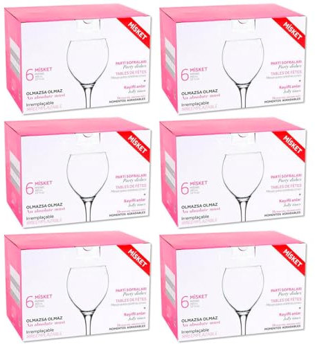 Tradineur - Pack de 36 Copas - Modelo Misket - Capacidad: 365 ml - Ideal para Vino - Aptas para lavavajillas - Tamaño Aprox: Ø 7,5 x 18 cm