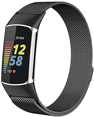Wongeto Metal Replacement Strap Compatible with Fitbit Charge 6 /Charge 5 Strap, Adjustable Stainless Steel Wirst Band for fitbit Charge 6 Women Men (Black)