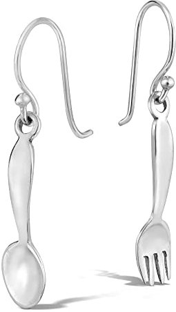 Unique Culinary Spoon and Fork .925 Sterling Silver Dangle Earrings