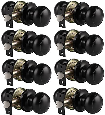 Probrico Black Passage Door Knobs, Stainless Steel Interior Door Knobs, Keyless Door Knobs for Hallway, 8 Pack