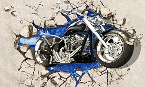 Papier Peint Panoramique La Moto Traverse Le Mur Papier Peint Intissé 3D Murale Tableaux Muraux Tapisserie Salon Chambre