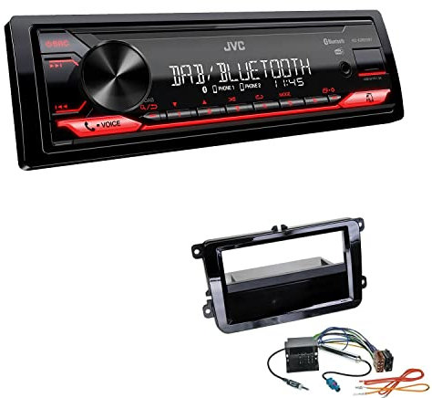 JVC KD-X282DBT 1-DIN Digital Autoradio DAB+ Bluetooth USB Einbauset passend für Skoda Superb II ab 2008 Piano Black