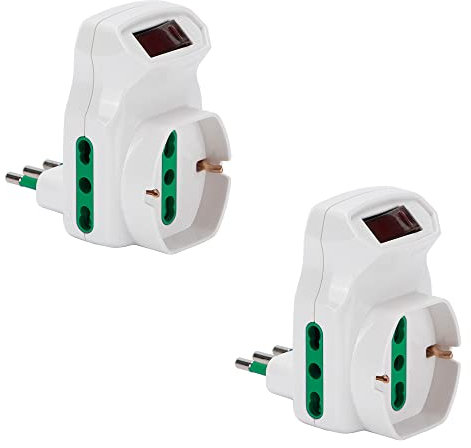 FANTON 82317-B2 set 2 pz Adattatore triplo spina piccola 10A - 2 prese bipasso 16A - 1 presa bipasso italo/tedesca schuko con interruttore - protezione sovraccarico