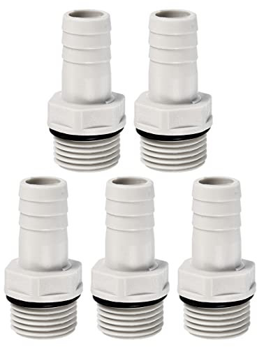 PATIKIL Hose Barb Fitting Straight 15mm Barbed G1/2 Male Thread, 5 Pack POM Plastic Pipe Connector, Grey