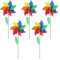 Lot de 5 moulins à vent en bois arc-en-ciel en plastique pour fêtes d'enfants, camping, pique-nique, jardin, décoration de pelouse