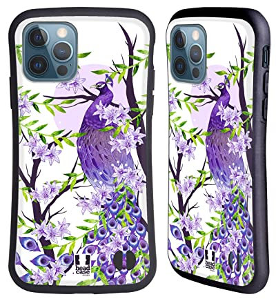 Head Case Designs Violett Pfau Sammlung Hybride Handyhülle Hülle Huelle kompatibel mit Apple iPhone 12 / iPhone 12 Pro