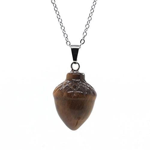 Natürlicher Edelstein Anhänger Mini Geschnitzte Tannenzapfen Kristall Quarz Amethysten Achat Stein Anhänger Kette Halskette Schmuck,Tigerauge-Stein,50cm