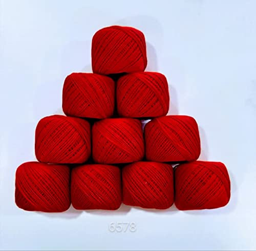 SYGNIUS Set da 10 pezzi di filato di cotone per uncinetto, per lavori a maglia e artigianato, filo da lavoro a mano (rosso)