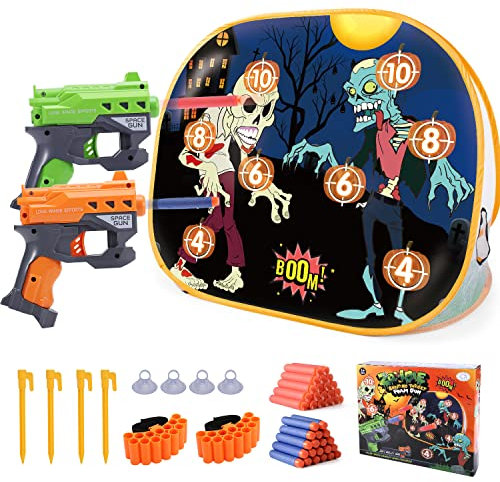 BananMelonBM Zombie Shooting Game Practice Target - Foam Dart Blaster Set with 2 Blasters & 40 Darts, Halloween Indoor Activity Game for Kids, Compatible with Nerf Guns