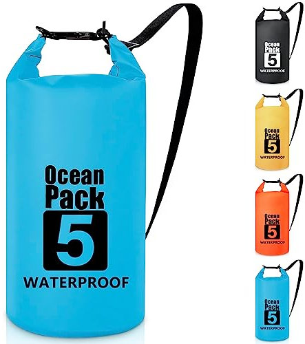 Invool Sac étanche 5 L/10 L/20 L/30 L avec bandoulière réglable pour randonnée, natation, rafting, surf, cyclisme, camping, pêche, bleu, 5 l, Extérieur et imperméable