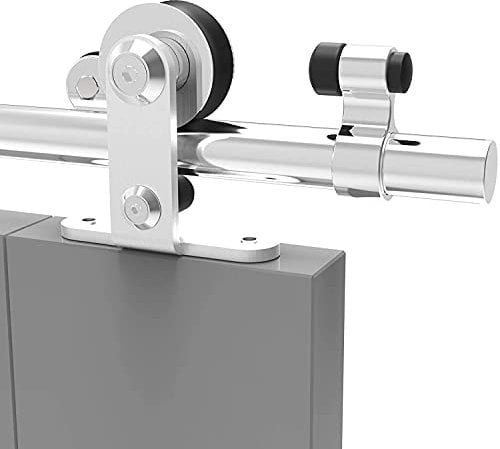 TSMST Binario scorrevole in acciaio inox, 120 cm/4 FT per porte in legno, senza intoppi e silenziosi (gancio a forma di T)