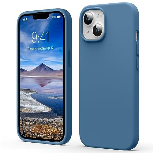 Flyzoo Flüssige Silikon Case für iPhone 15 Hülle (6,1''), Kratzfest & Anti-fingerabdruck Handyhülle mit Rundumschutz: 4-Schicht Schutzhülle, Erhöhter Rand für Bildschirm & Kamera, Blau